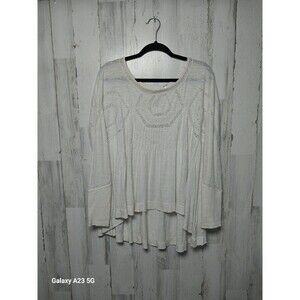 Free People Cream Boho Lace Trim Long Sleeve Top